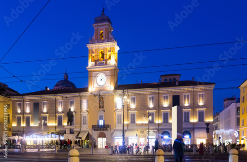 Governor Palace in Italian town of Parma in night lights