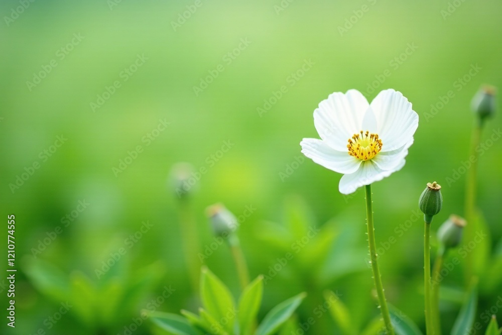 delicate white flowers blooming in green grass, white petals, wildflower, poppy delicate white flowers blooming in green grass, white petals, wildflower, poppy