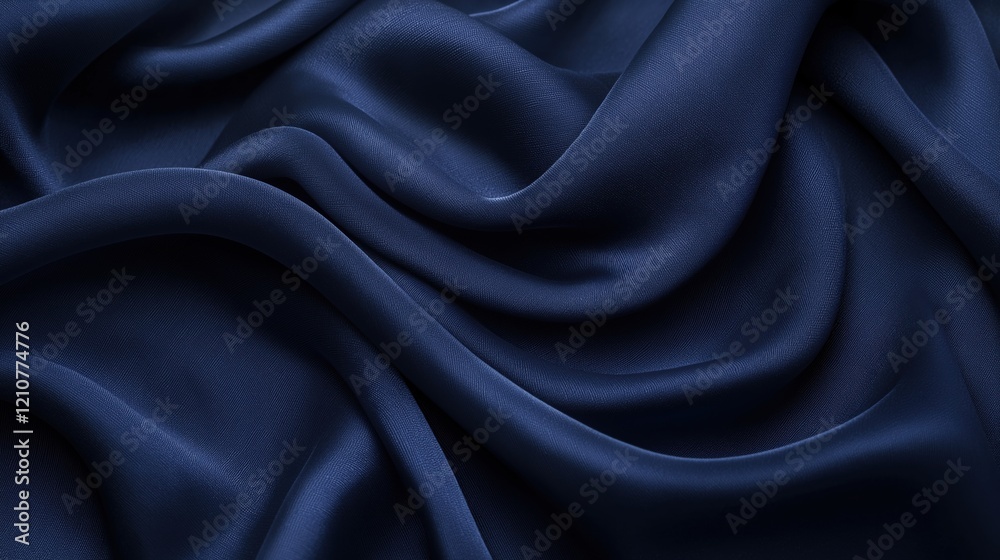 Fototapeta premium Luxurious deep navy blue fabric with soft folds and elegant texture