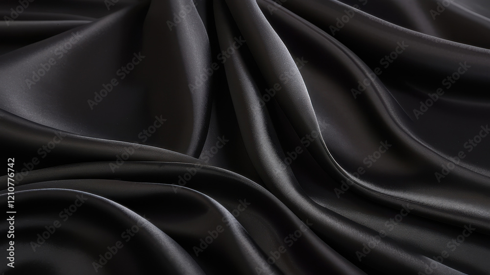 Elegant black satin and silk fabric with smooth texture and luxurious shine. Elegant black satin and silk fabric with smooth texture and luxurious shine.