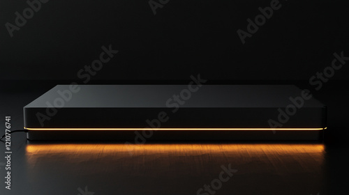 Wallpaper Mural Minimalistic Dark Podium with Warm Light Illumination on Wooden Surface Torontodigital.ca