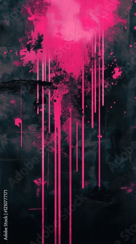 Cyberpunk abstract texture with dripping neon paint on dark background