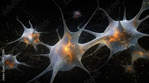 Detailed view of interconnected neurons, highlighting their complex structure and connections within the brain.  Neural pathways and synapses are clearly visible.  High-resolution illustration of brai photo