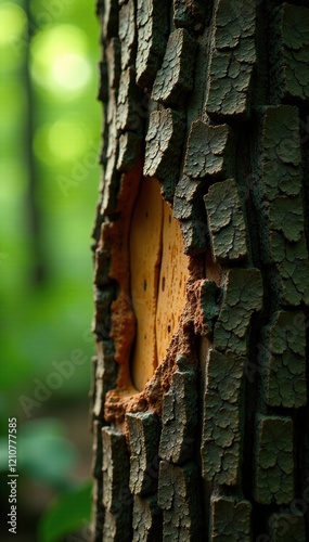 Closeup of giloy stem with ridged bark and texture, closeup, forest photo