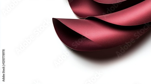 Layered burgundy paper curl with soft light, highly detailed, rich and luxurious, soft shadows, isolated on white background, sleek and elegant, inviting and warm atmosphere