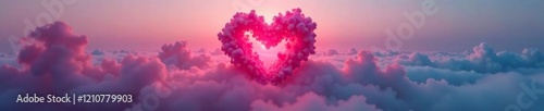 A heart made of smoke materializes above a misty landscape, mist, foggy