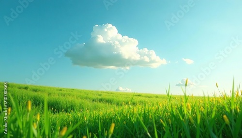 A lone cloud dissolves into nothingness above a serene meadow of tall grass, landscape, peaceful, soft photo