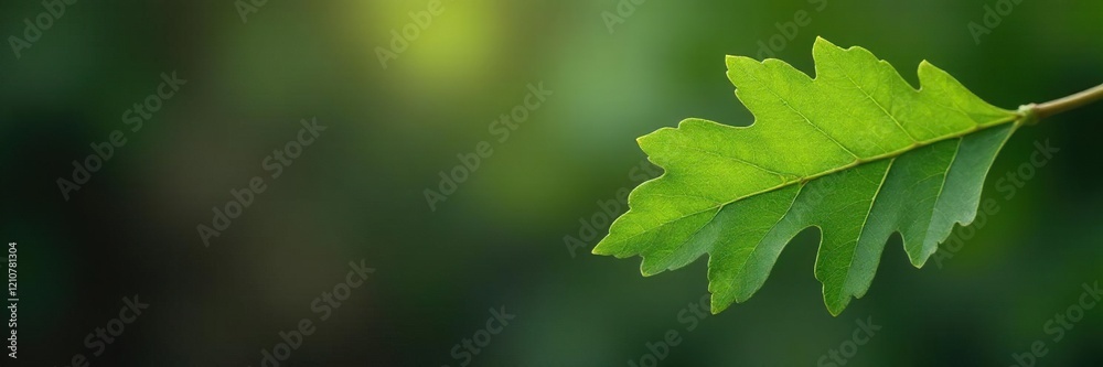 A single green Monolian oak leaf against a natural, earthy tone background, plant, leaf A single green Monolian oak leaf against a natural, earthy tone background, plant, leaf