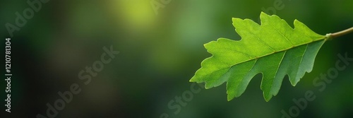 A single green Monolian oak leaf against a natural, earthy tone background, plant, leaf