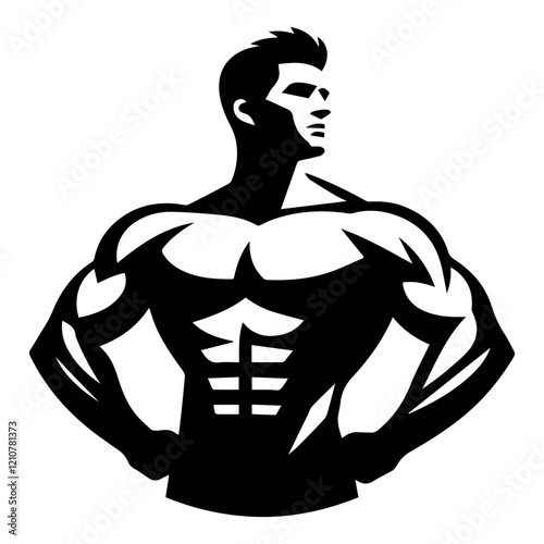 Black and white vector bodybuilder logo on a white background.