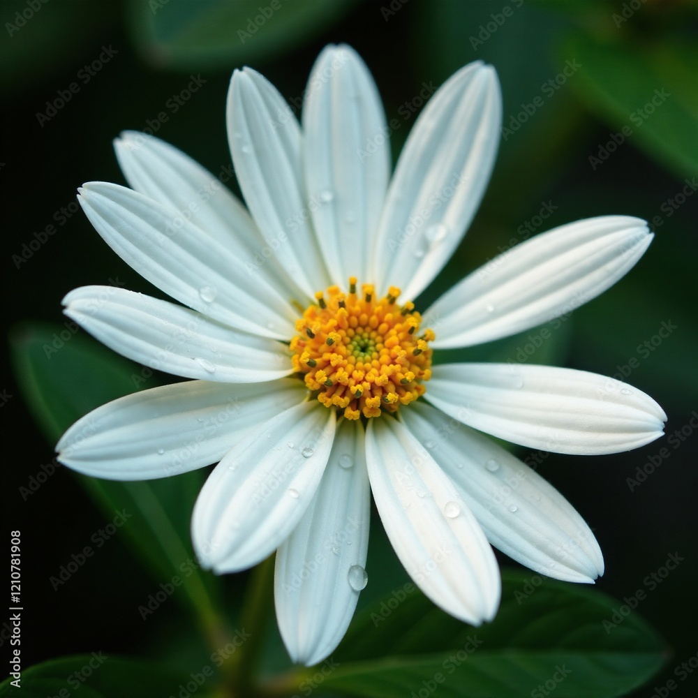 Obraz premium a single white flower with dew drops on its petals, droplets, morning