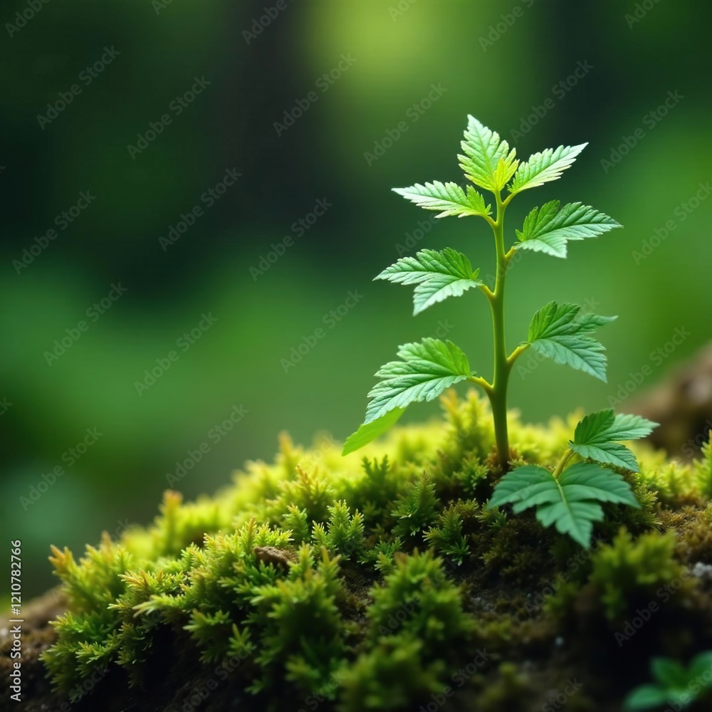 Nettle plant with delicate leaves and slender stems amidst ferns and moss, greenery, nettle, moss Nettle plant with delicate leaves and slender stems amidst ferns and moss, greenery, nettle, moss