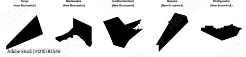 Kings, Madawaska, Northumberland, Queens, Restigouche outline maps