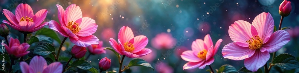 Naklejka premium Holographic flowers in a garden of swirling colors, swirly, surreal