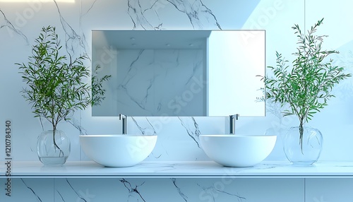 A cracked mirror restored to a flawless reflection in a minimalist bathroom setting.