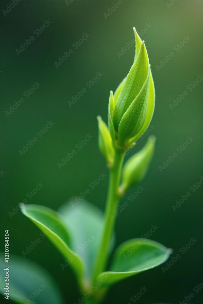 Fototapeta premium Delicate leaves unfurl from tiny green shoots, closeup, delicate, background