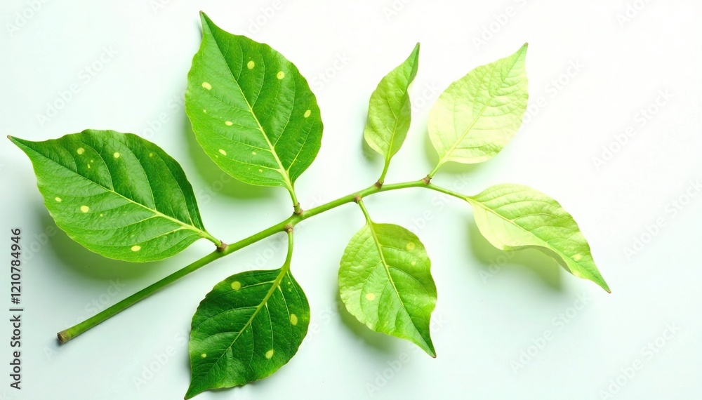 Delicate spotted fig leaves on a white background, botanical, green Delicate spotted fig leaves on a white background, botanical, green