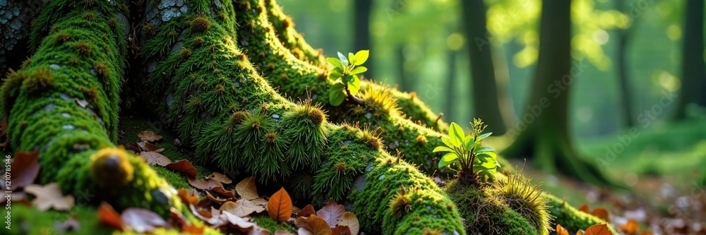 Ancient tree trunk covered in moss and lichen, Ukrainian Carpathians, sustainable Ancient tree trunk covered in moss and lichen, Ukrainian Carpathians, sustainable