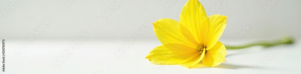 Obraz premium Bright yellow flower blooms solo on a clean white surface, bloom, color, nature