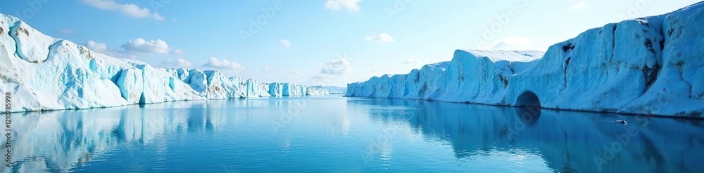 Blue waters of Baikal with ice cliffs and snow, water, natural scenery Blue waters of Baikal with ice cliffs and snow, water, natural scenery