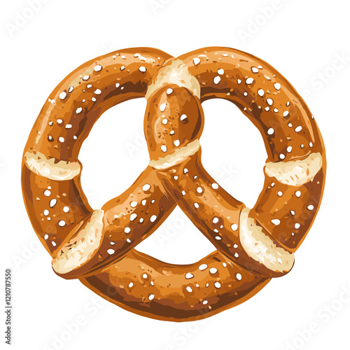 Tasty traditional Bavarian pretzel isolated on white background. Vector clipart illustration