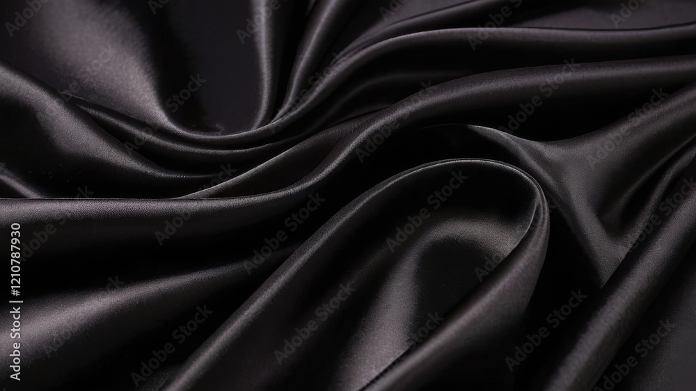Elegant black satin silk fabric with smooth, shiny texture and soft drapery curves, creating a luxurious and romantic backdrop. Elegant black satin silk fabric with smooth, shiny texture and soft drapery curves, creating a luxurious and romantic backdrop.