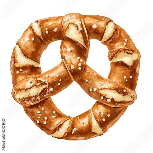 Tasty traditional Bavarian pretzel isolated on white background. Vector clipart illustration