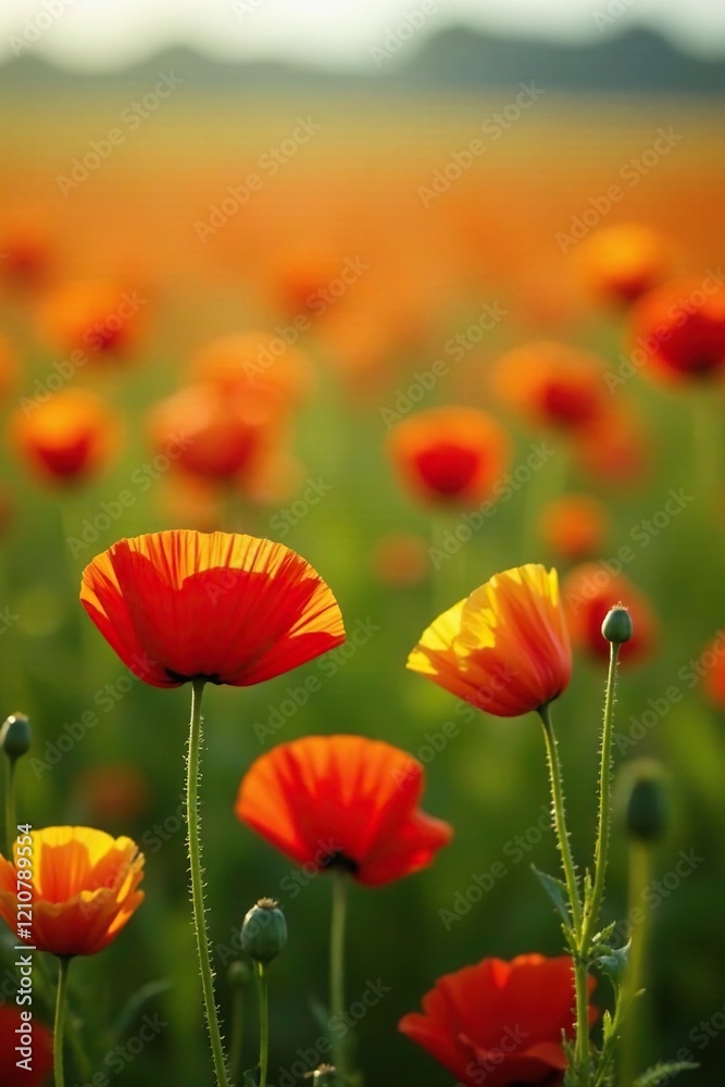 Field of red and yellow poppy flowers in full bloom, bloom, garden, field Field of red and yellow poppy flowers in full bloom, bloom, garden, field