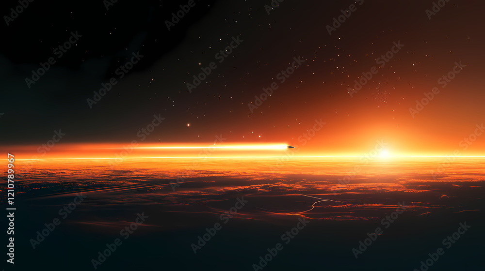 Fiery meteor approaching earth's atmosphere. Fiery Sky. Illustration Fiery meteor approaching earth's atmosphere. Fiery Sky. Illustration