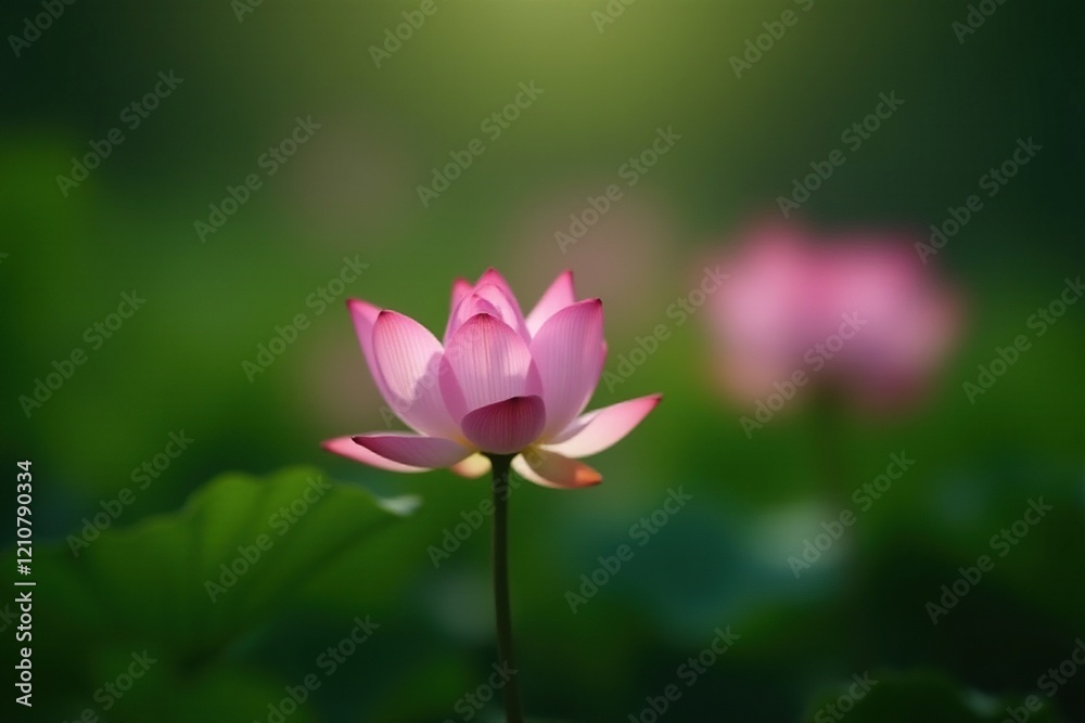 Delicate pink lotus flower blooms on forest floor, lotus, floral,