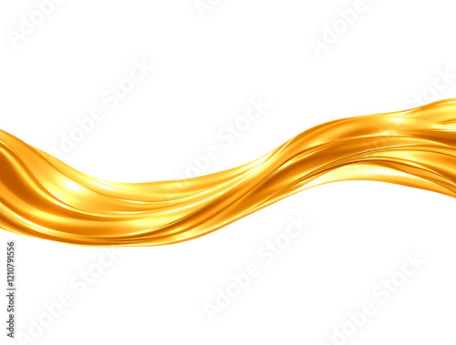 Glossy Golden Liquid Stream in Motion – Isolated on Transparent Background