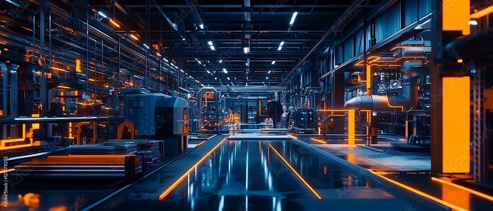 Fototapeta premium Advanced industrial facility showcasing seamless integration technology and nature