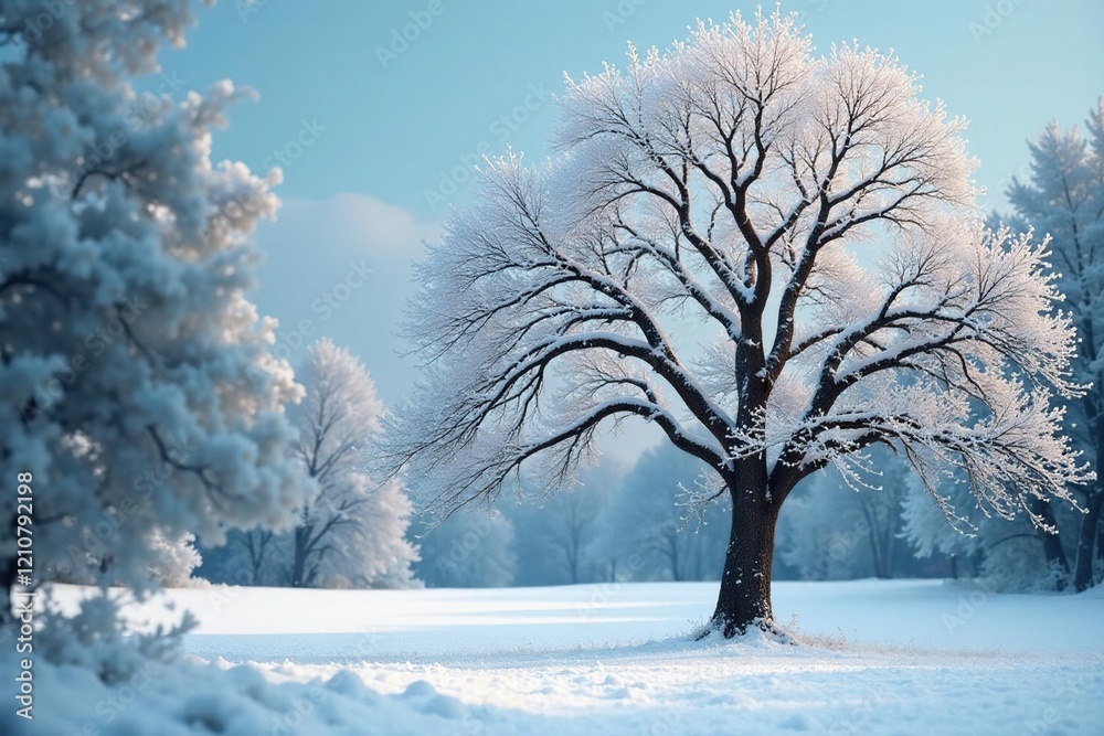 Snow-covered tree branches sway gently in wind, peaceful, quiet Snow-covered tree branches sway gently in wind, peaceful, quiet