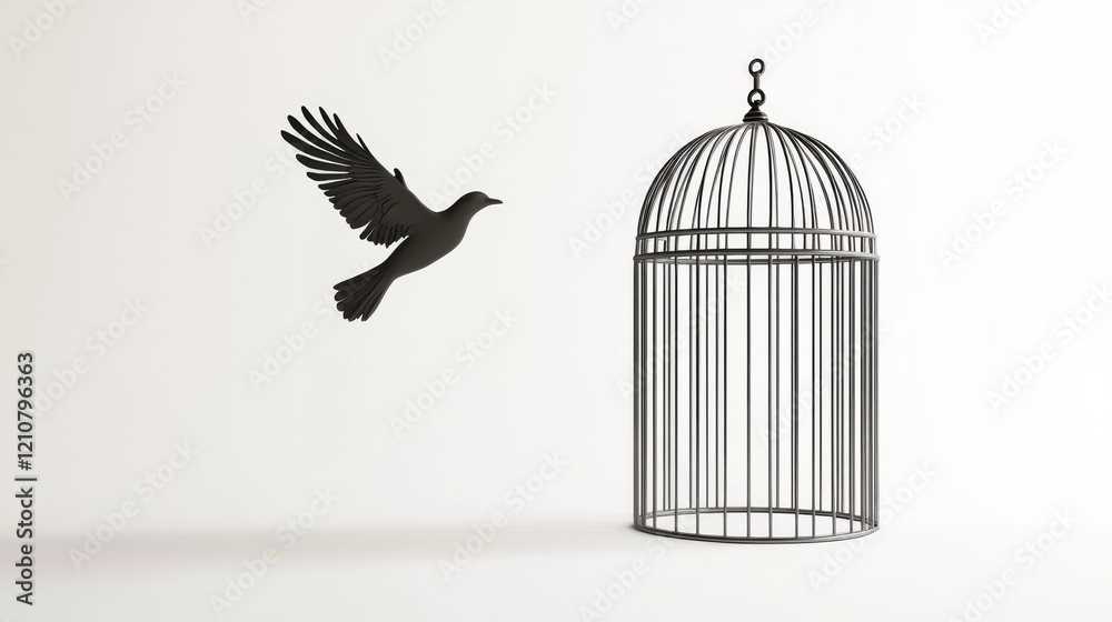 Fototapeta premium Bird Soars Beyond the Cage: Embracing Freedom and New Beginnings
