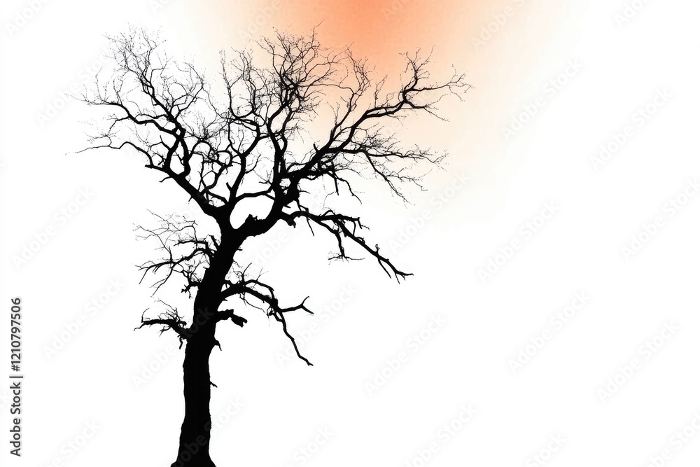 Silhouette of a leafless tree against a pale orange sky, evocative of winter or autumn. Silhouette of a leafless tree against a pale orange sky, evocative of winter or autumn.
