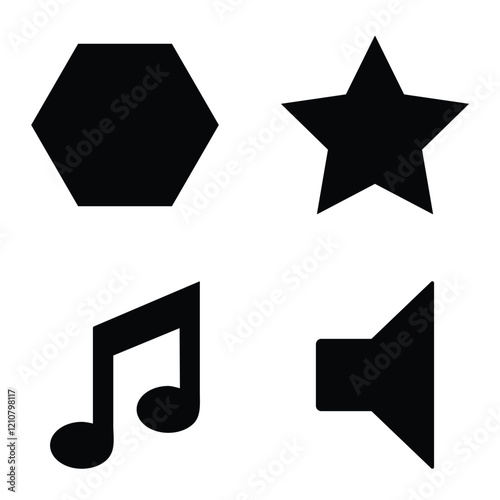 Simple Shapes Flat Icon Set Isolated On White Background