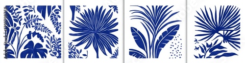 A timeless retro hand-drawn tropical summer seamless pattern set. It includes a traditional patchwork style background illustration and a vintage exotic nature textile print collection. The design