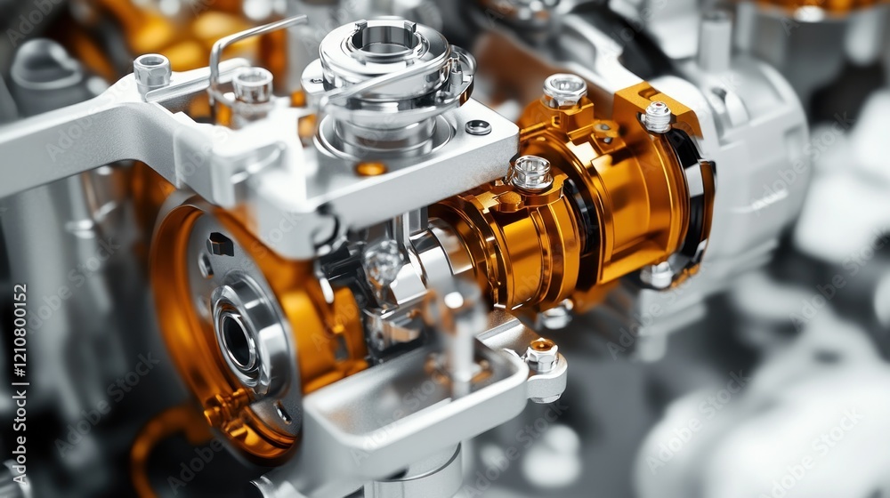 Engine gearshift, close-up, workshop, precision, automotive