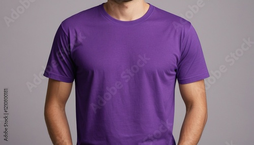 Blank purple male t-shirt mockup template.Minimalistic gray background.	
