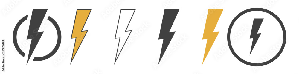 set of lightning icons on a white background set of lightning icons on a white background