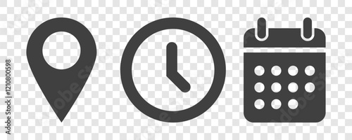 set of date place and time icons
