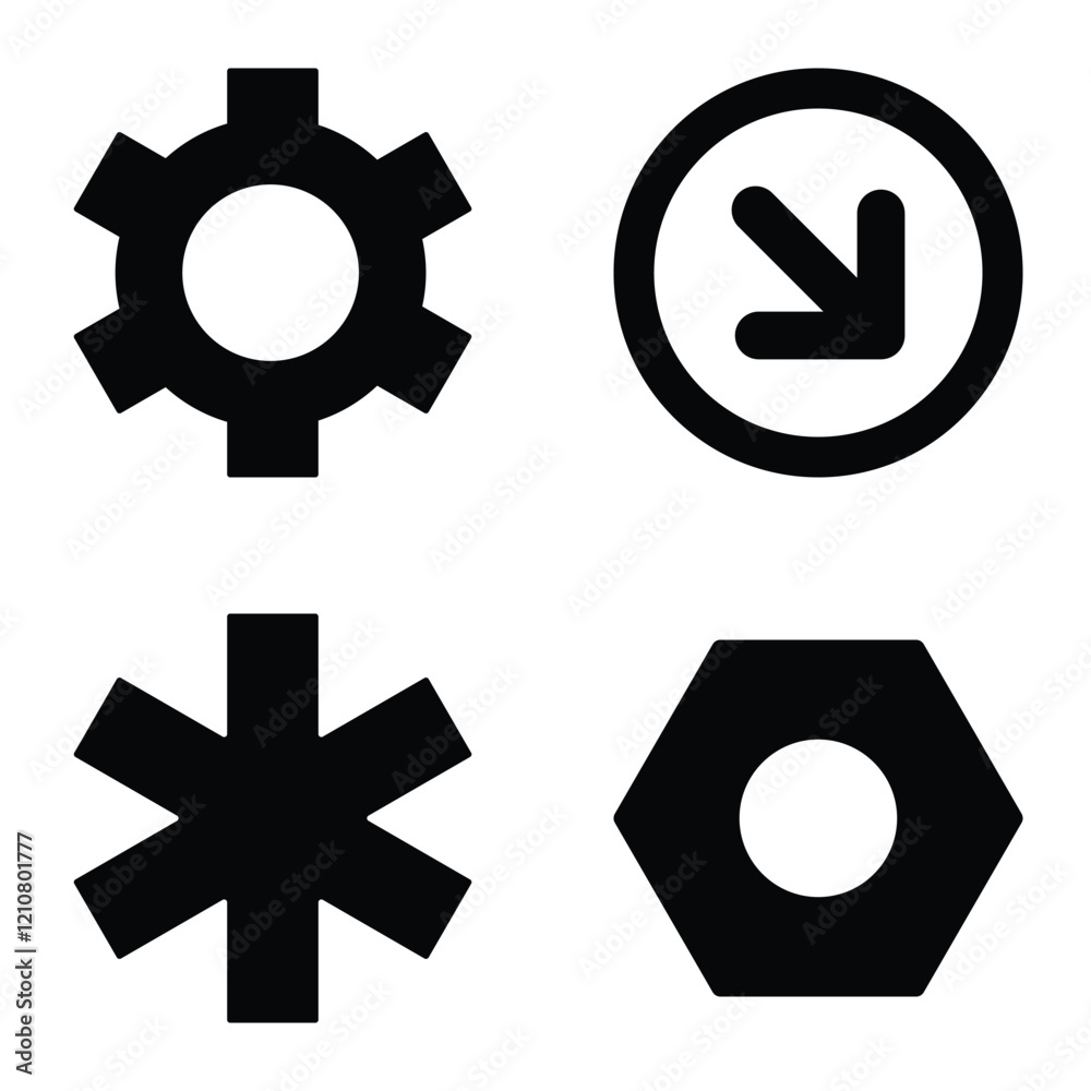 Simple Shapes Flat Icon Set Isolated On White Background