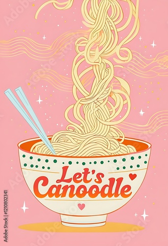 Let's Canoodle - Whimsical Noodle Bowl Greeting Card Design photo