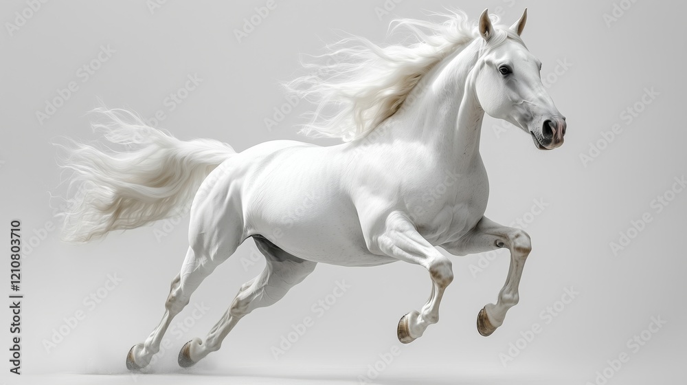Fototapeta premium Majestic White Horse Captured in Dynamic Gallop Position