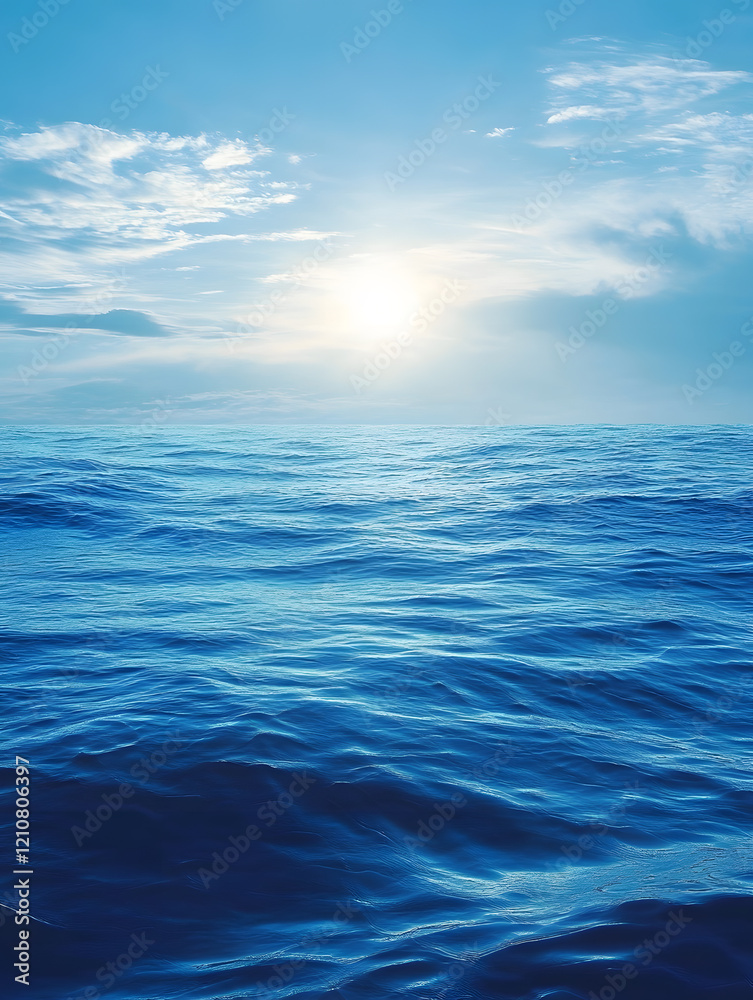 Fototapeta premium Majestic Ocean Horizon with Golden Sunrise and Blue Sky : Generative AI