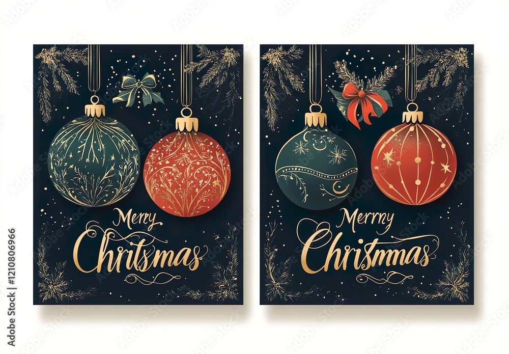 Naklejka premium Ornate Merry Christmas greeting cards. Trendy square