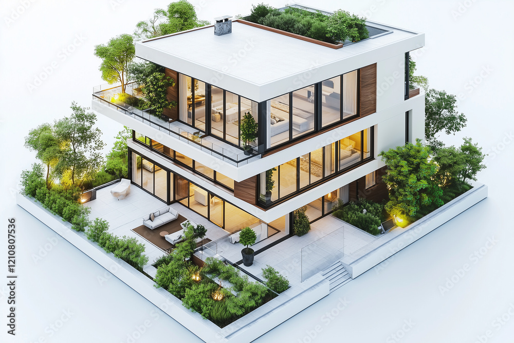 Modern minimalist house isolated on a white background