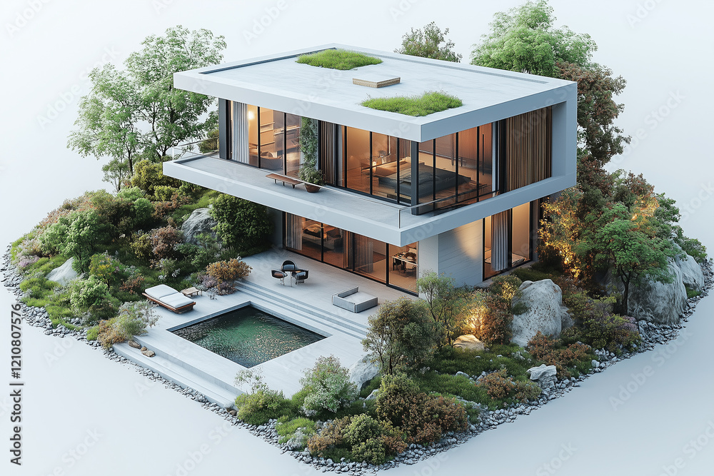 Modern minimalist house isolated on a white background