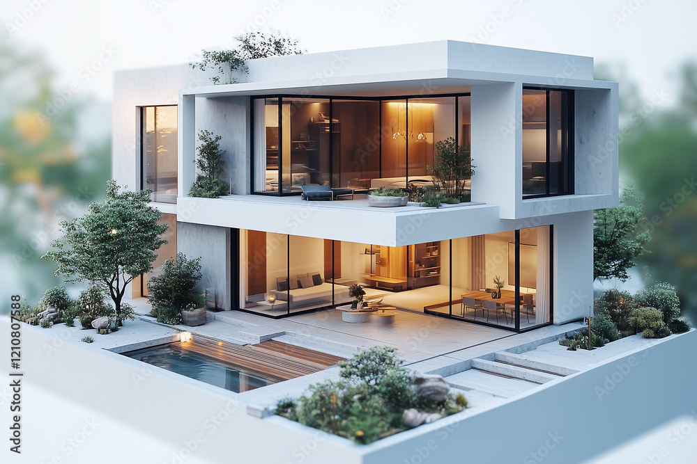 Modern minimalist house isolated on a white background