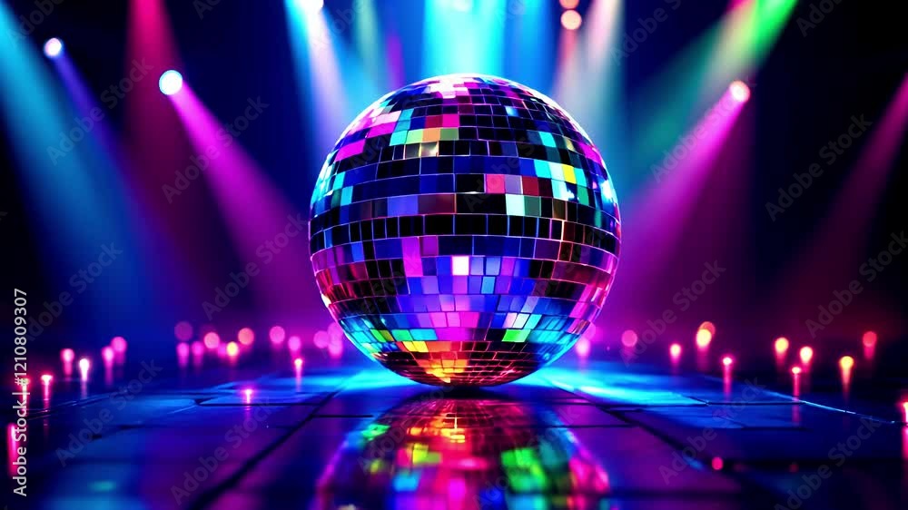 Disco Ball Lights Reflecting Vibrant Neon Colors Nightclub Party